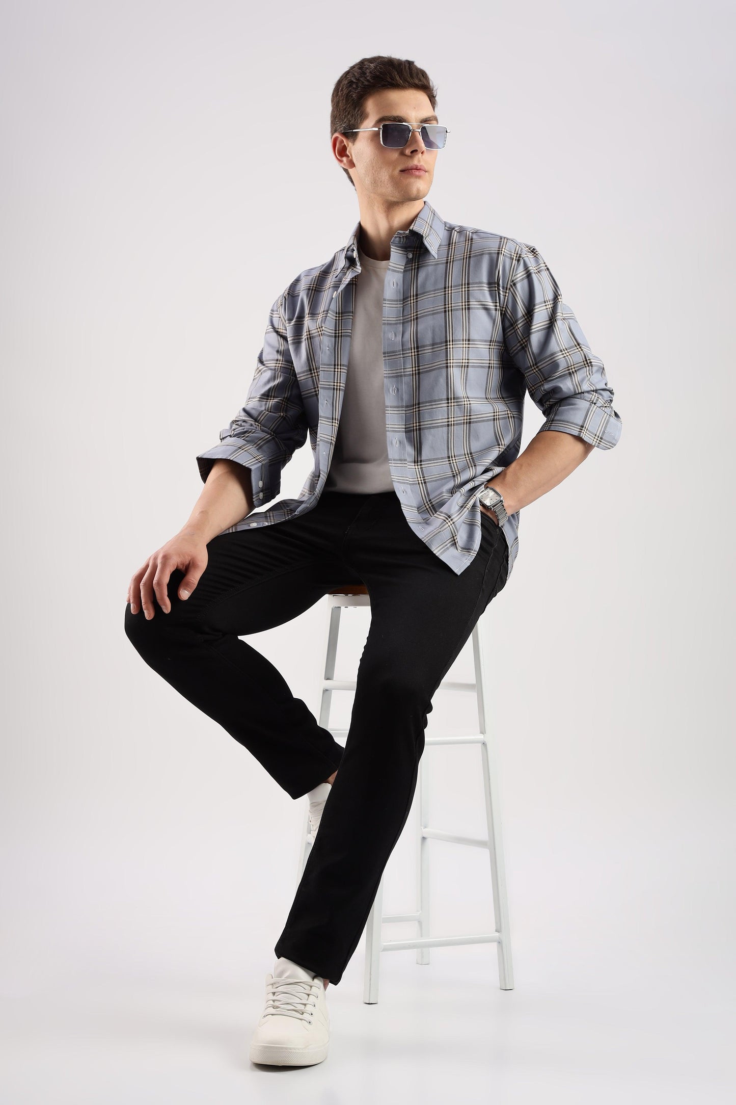 Lavender Gray Checked Twill Shirt - Weaverbird-Creating Your Dream Attire