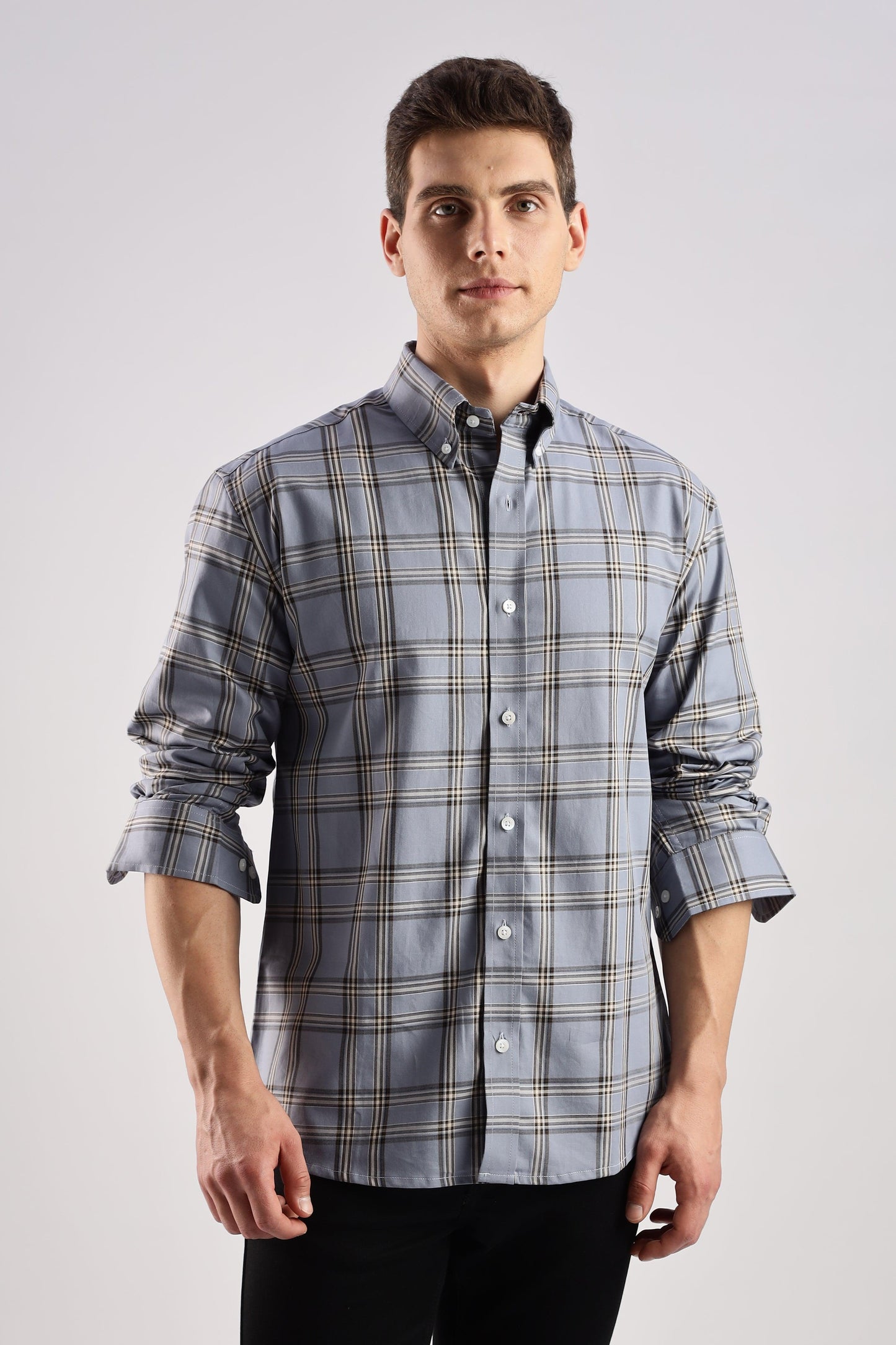 Lavender Gray Checked Twill Shirt - Weaverbird-Creating Your Dream Attire