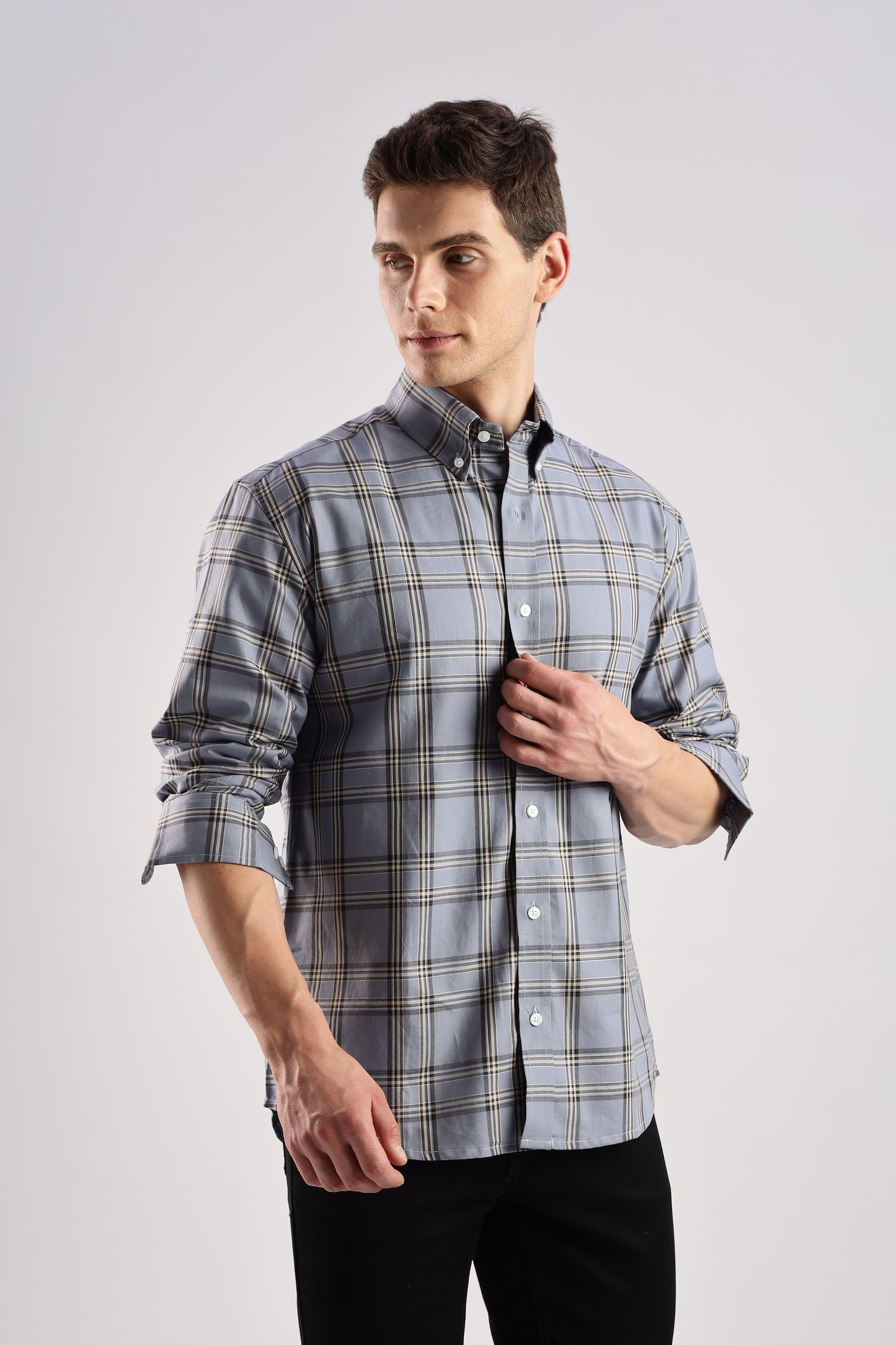 Lavender Gray Checked Twill Shirt - Weaverbird-Creating Your Dream Attire