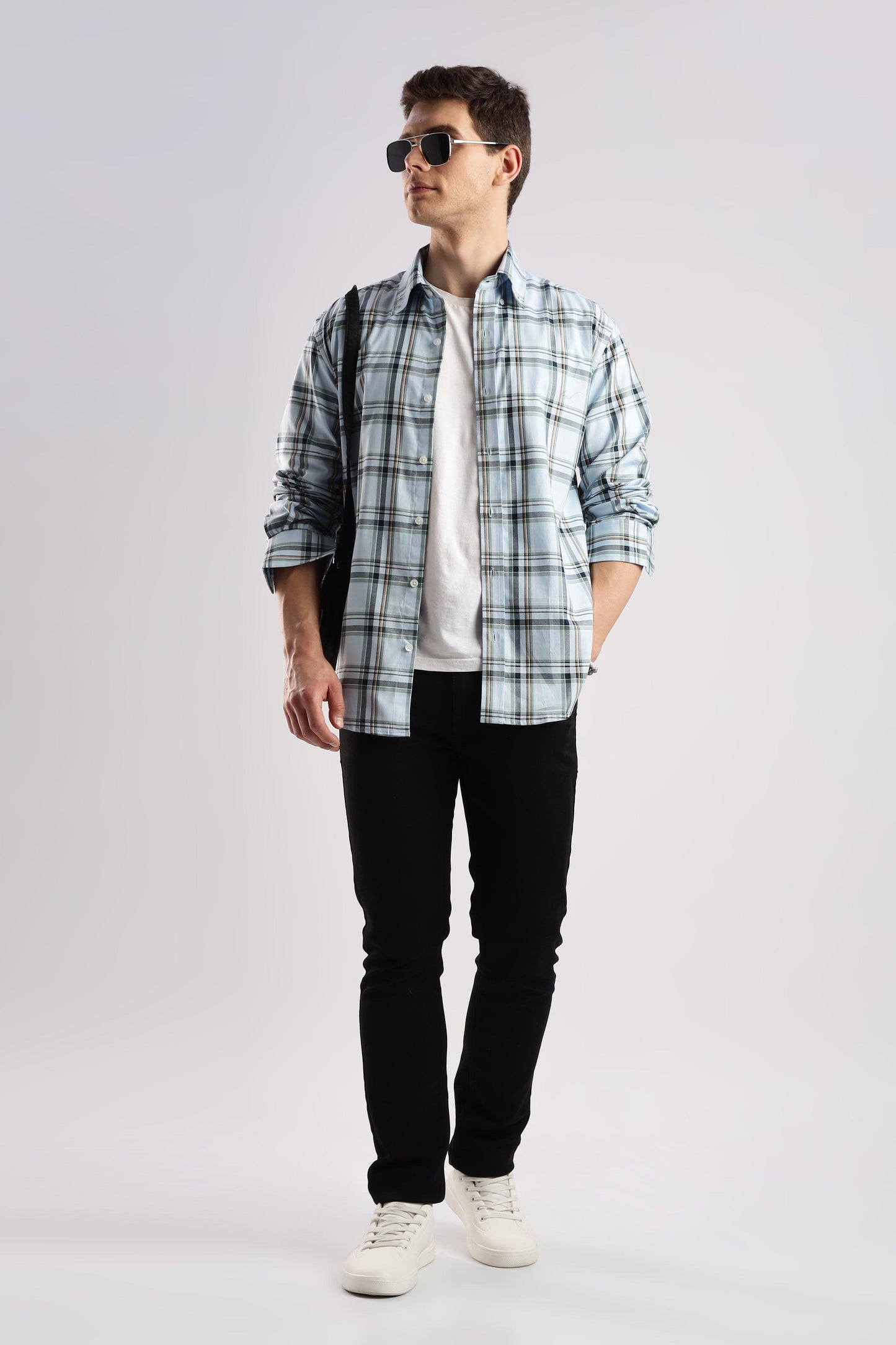 Sky Blue Checked Twill Shirt - Weaverbird-Creating Your Dream Attire