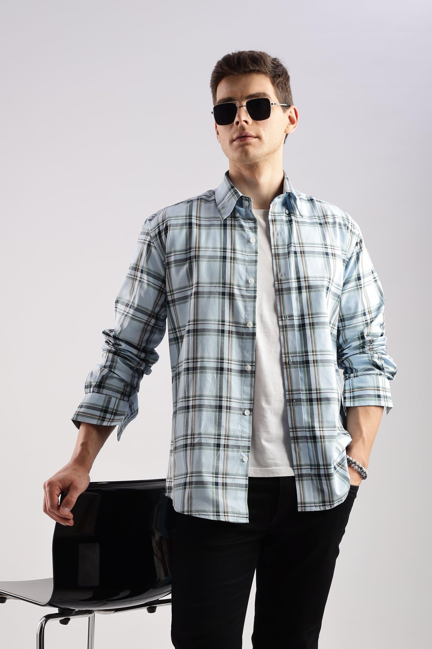 Sky Blue Checked Twill Shirt - Weaverbird-Creating Your Dream Attire