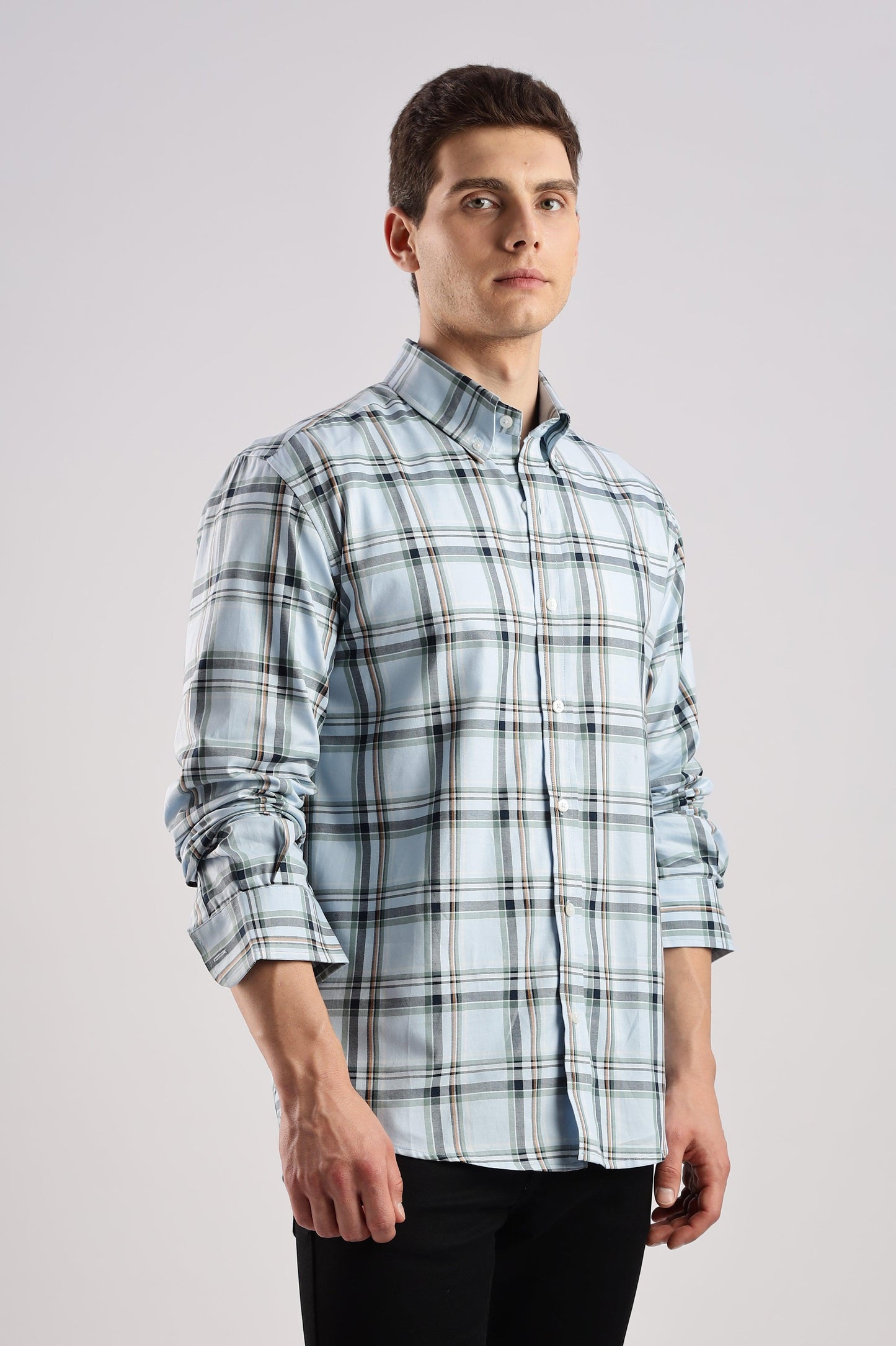 Sky Blue Checked Twill Shirt - Weaverbird-Creating Your Dream Attire