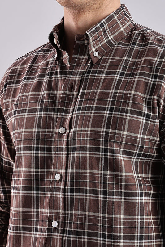 Brown Checked Oxford Shirt - Weaverbird-Creating Your Dream Attire