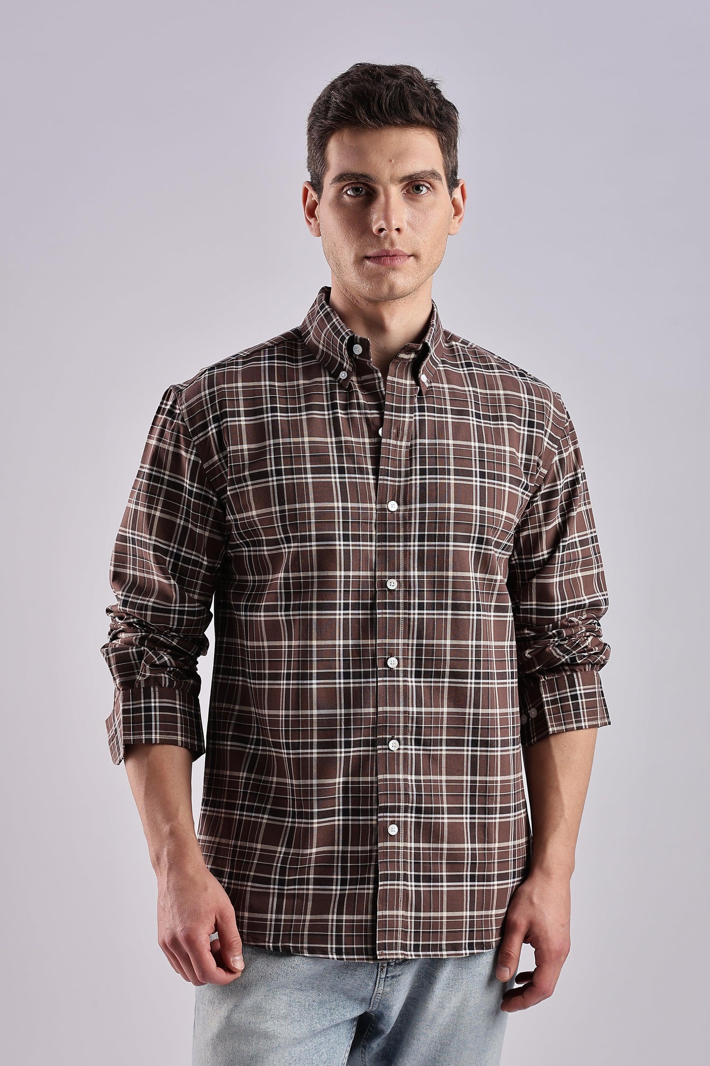 Brown Checked Oxford Shirt - Weaverbird-Creating Your Dream Attire