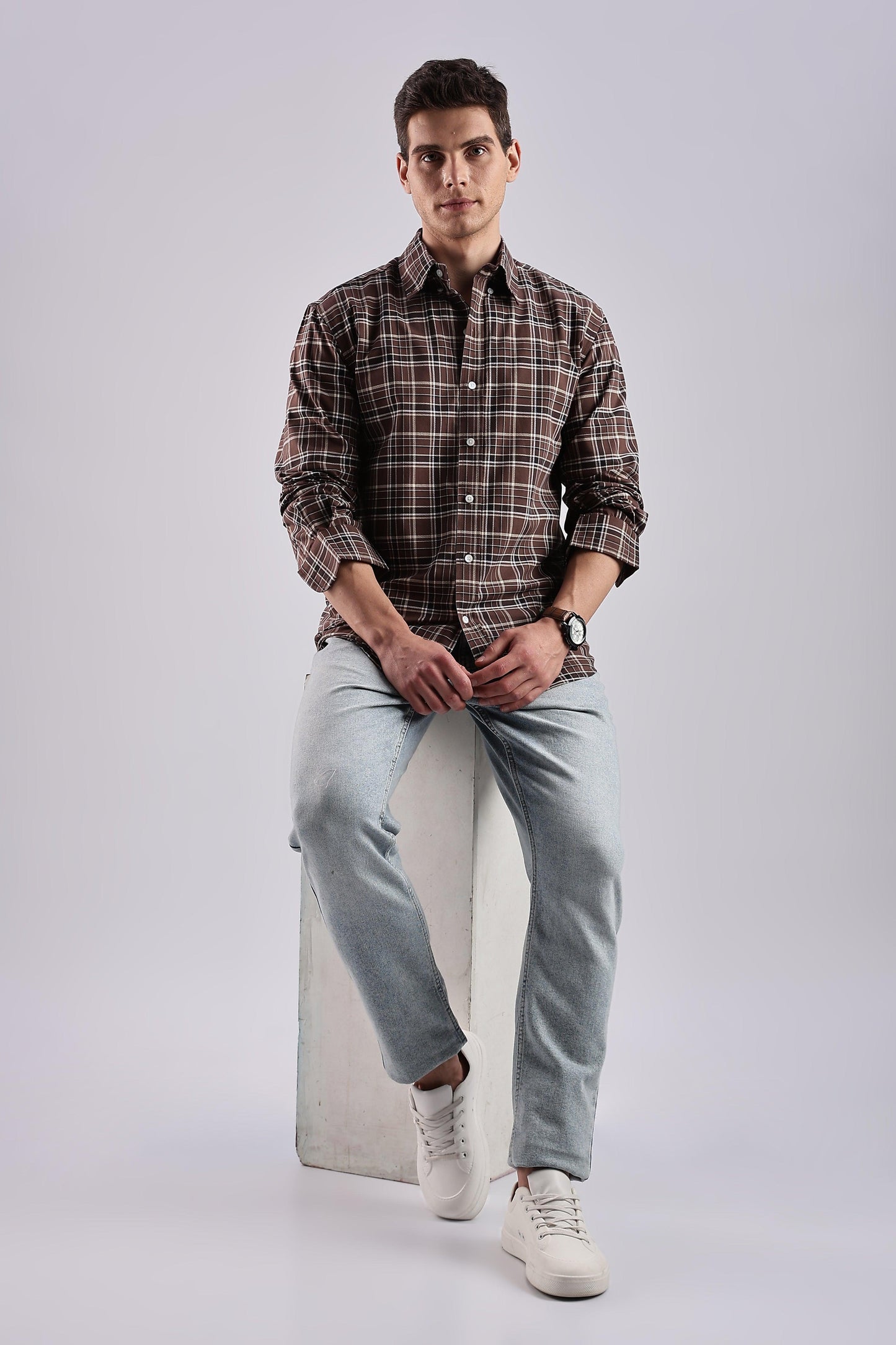 Brown Checked Oxford Shirt - Weaverbird-Creating Your Dream Attire