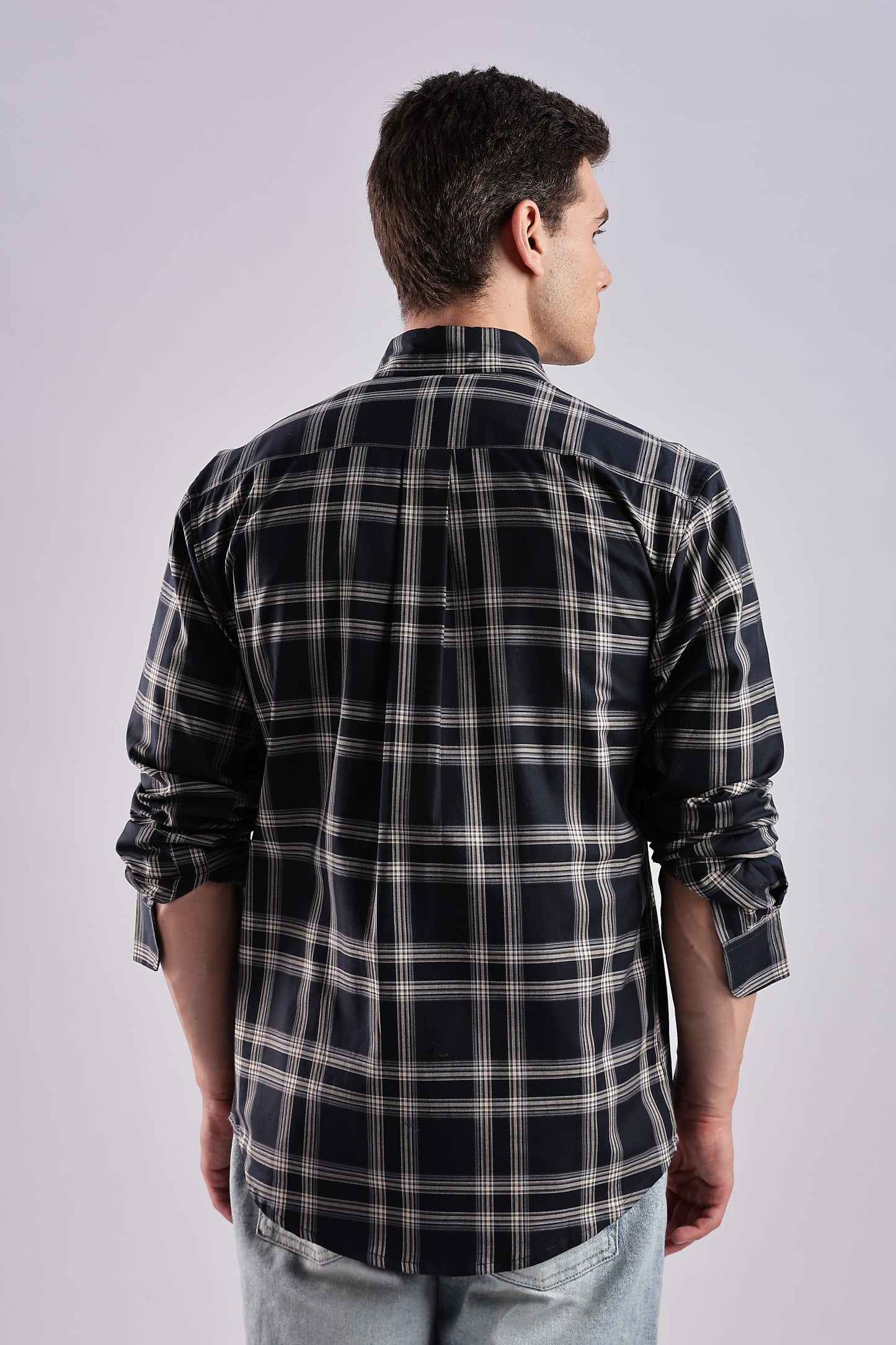 Navy Checked Twill Shirt - Weaverbird-Creating Your Dream Attire