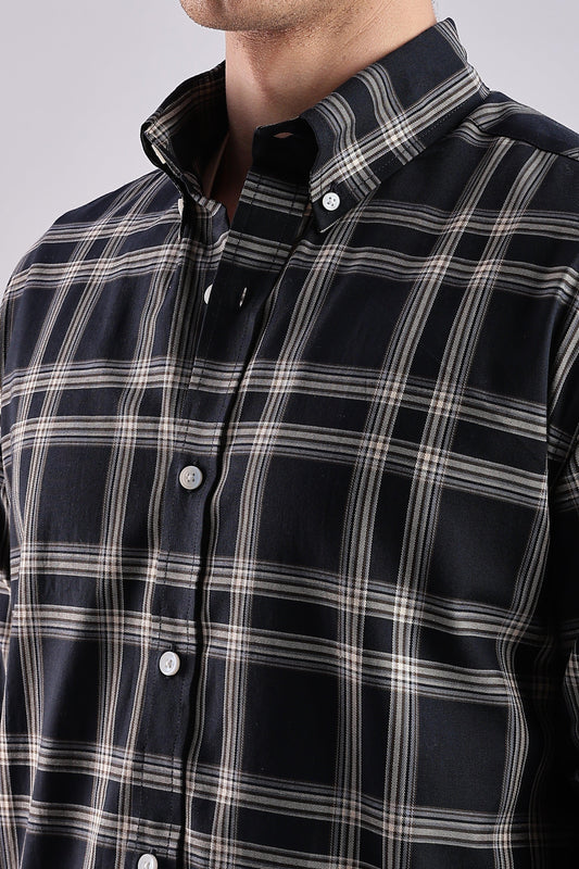 Navy Checked Twill Shirt - Weaverbird-Creating Your Dream Attire