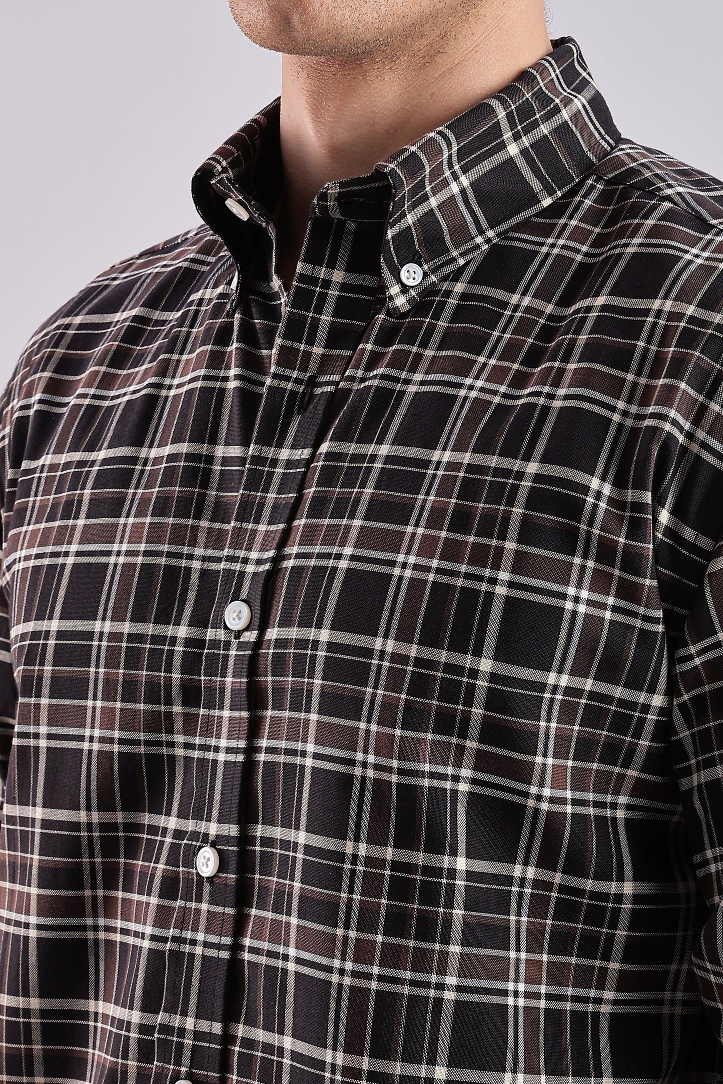 Dark Brown Checked Oxford Shirt - Weaverbird-Creating Your Dream Attire