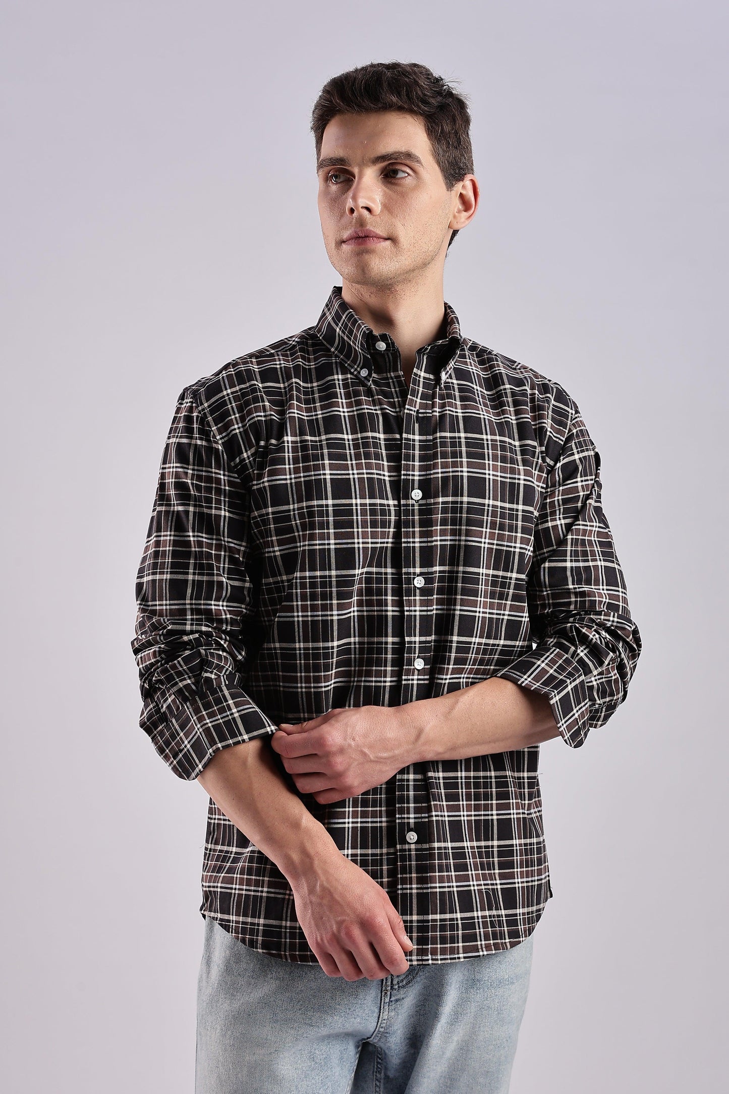 Dark Brown Checked Oxford Shirt - Weaverbird-Creating Your Dream Attire