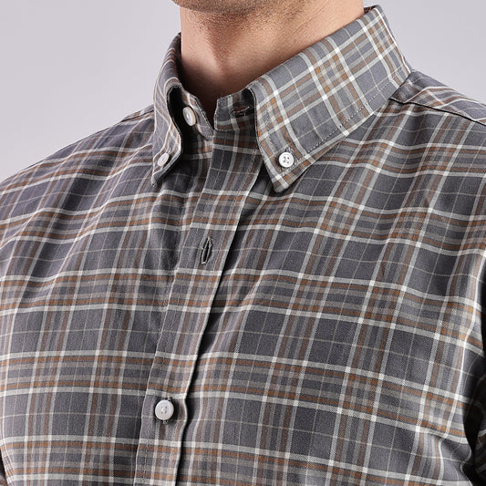 Men Multicolour Gray Checked Oxford Button-down Collar Full Sleeves Shirt - Weaverbird-Creating Your Dream Attire