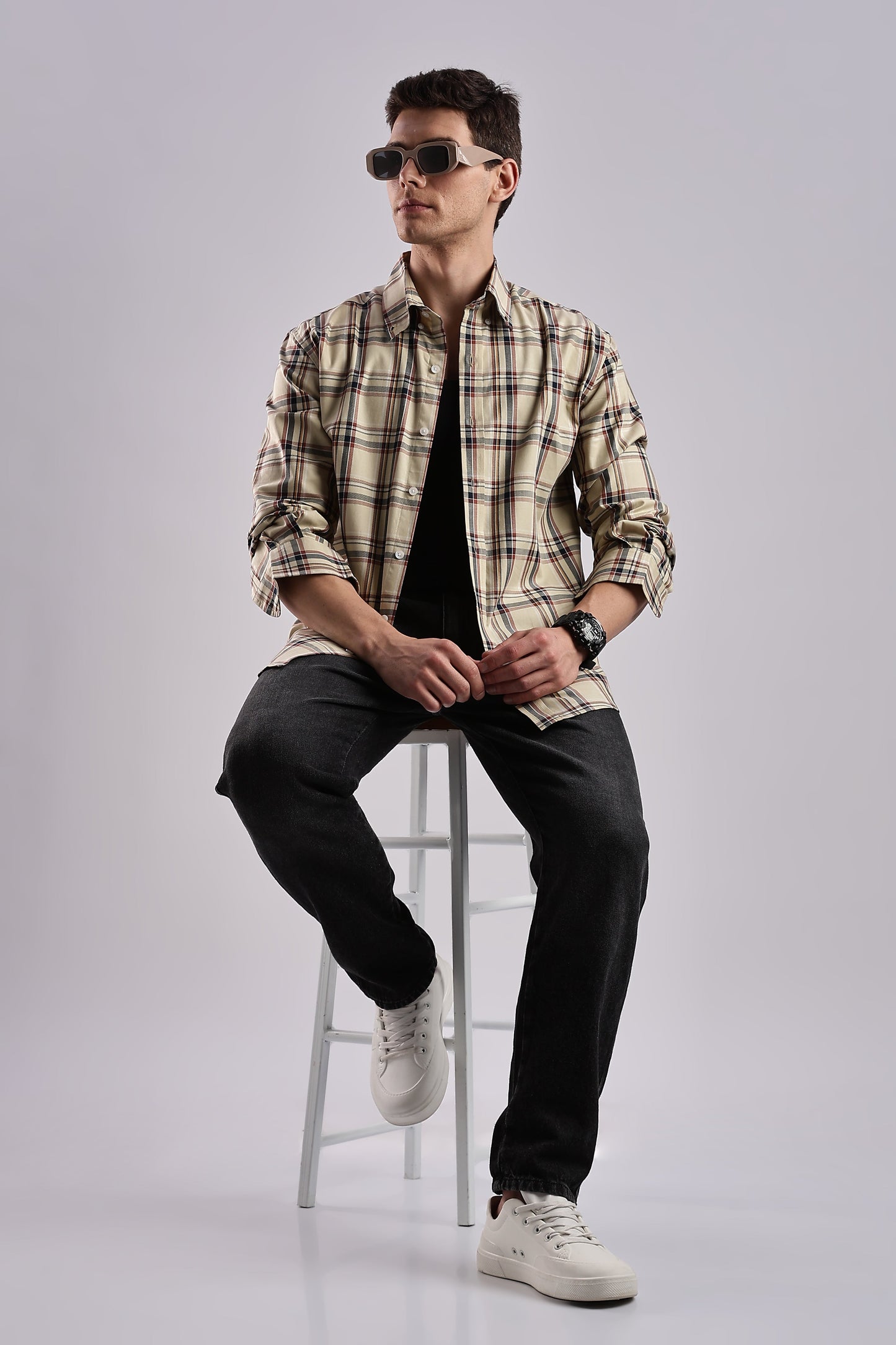 Beige Checked Twill Shirt