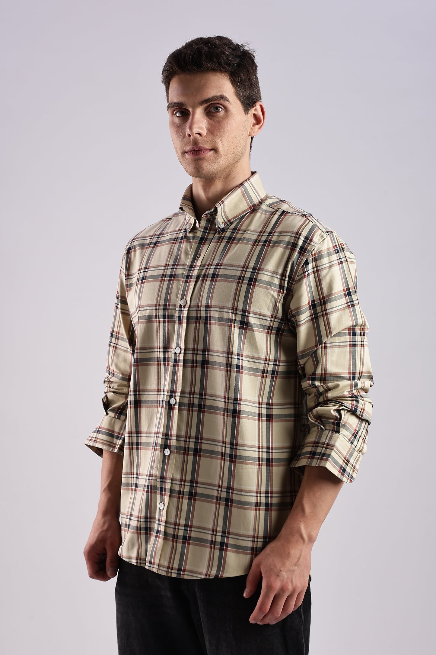 Beige Checked Twill Shirt