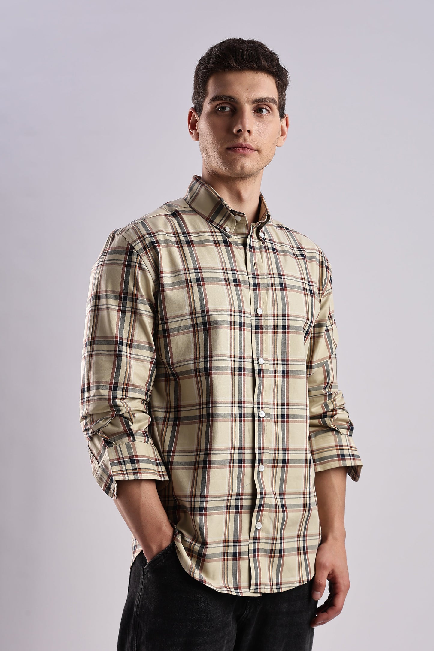 Beige Checked Twill Shirt