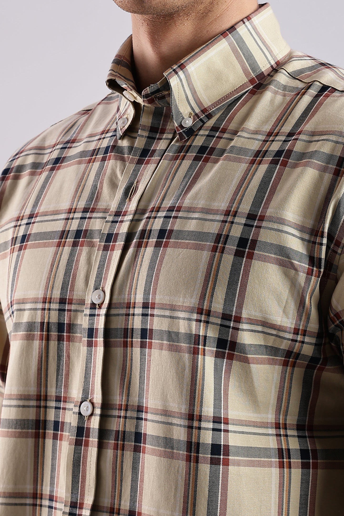 Beige Checked Twill Shirt