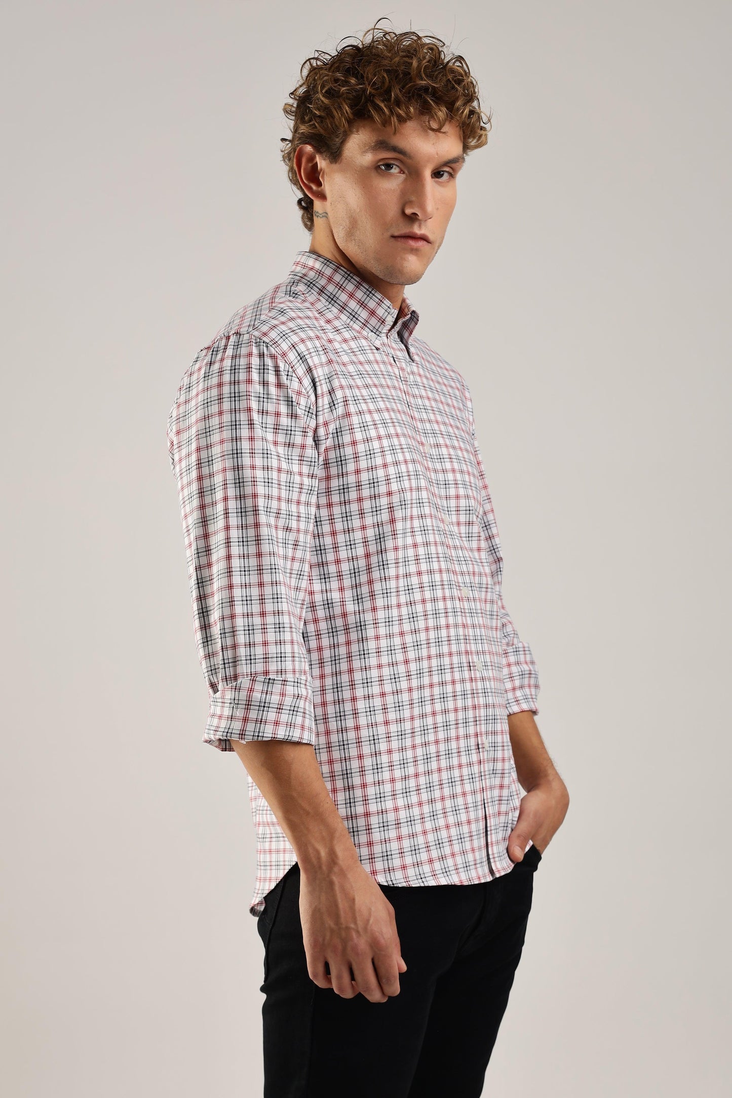 White Checked Twill Shirt - Weaverbird-Creating Your Dream Attire