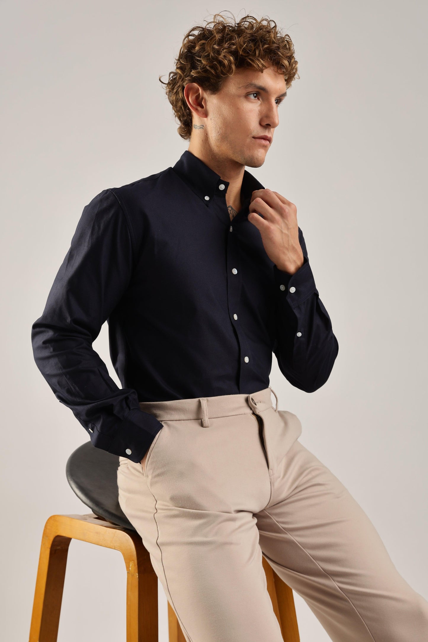 Navy Blue Oxford Solid Shirt - Weaverbird-Creating Your Dream Attire