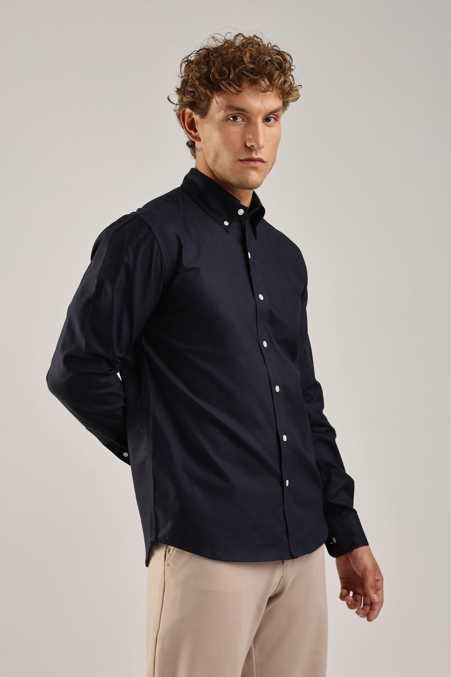 Navy Blue Oxford Solid Shirt - Weaverbird-Creating Your Dream Attire