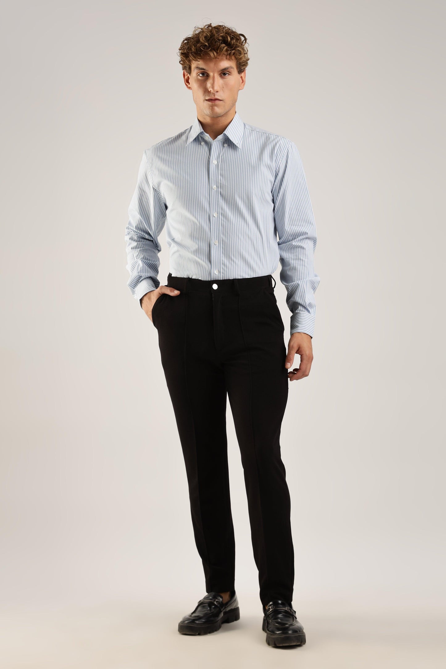 Blue Striped Broadcloth Shirt - Weaverbird-Creating Your Dream Attire