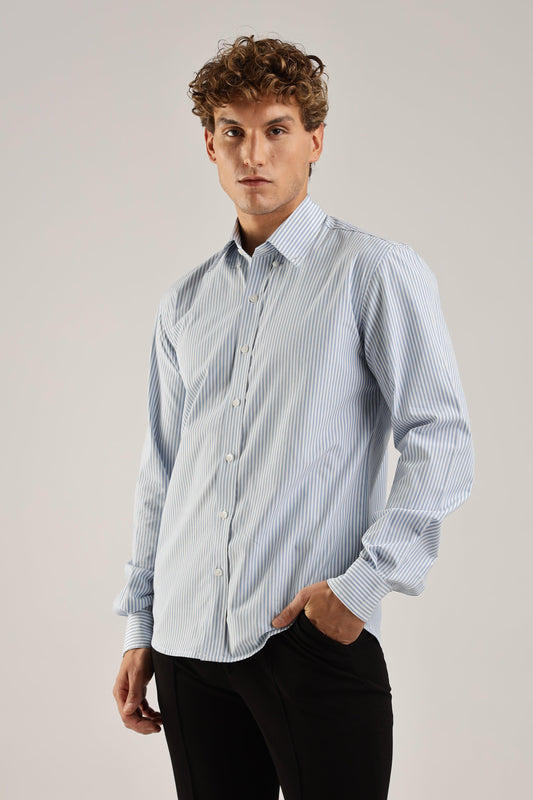 Blue Striped Broadcloth Shirt - Weaverbird-Creating Your Dream Attire