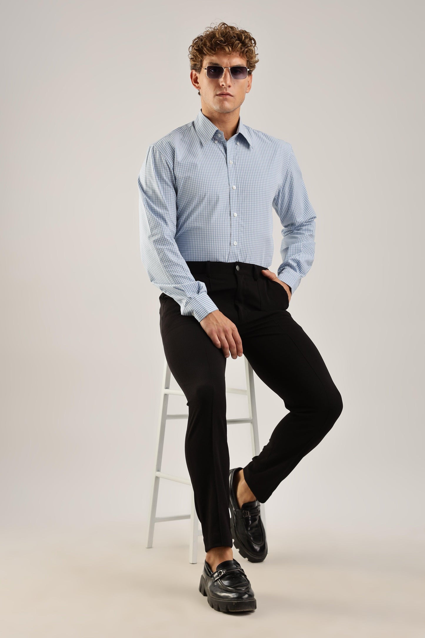 Blue Gingham Check Broadcloth Shirt - Weaverbird-Creating Your Dream Attire