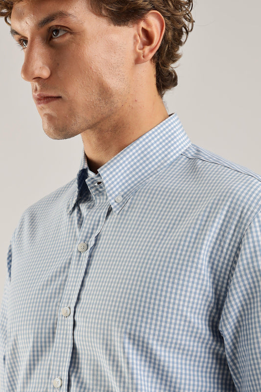 Blue Gingham Check Broadcloth Shirt - Weaverbird-Creating Your Dream Attire