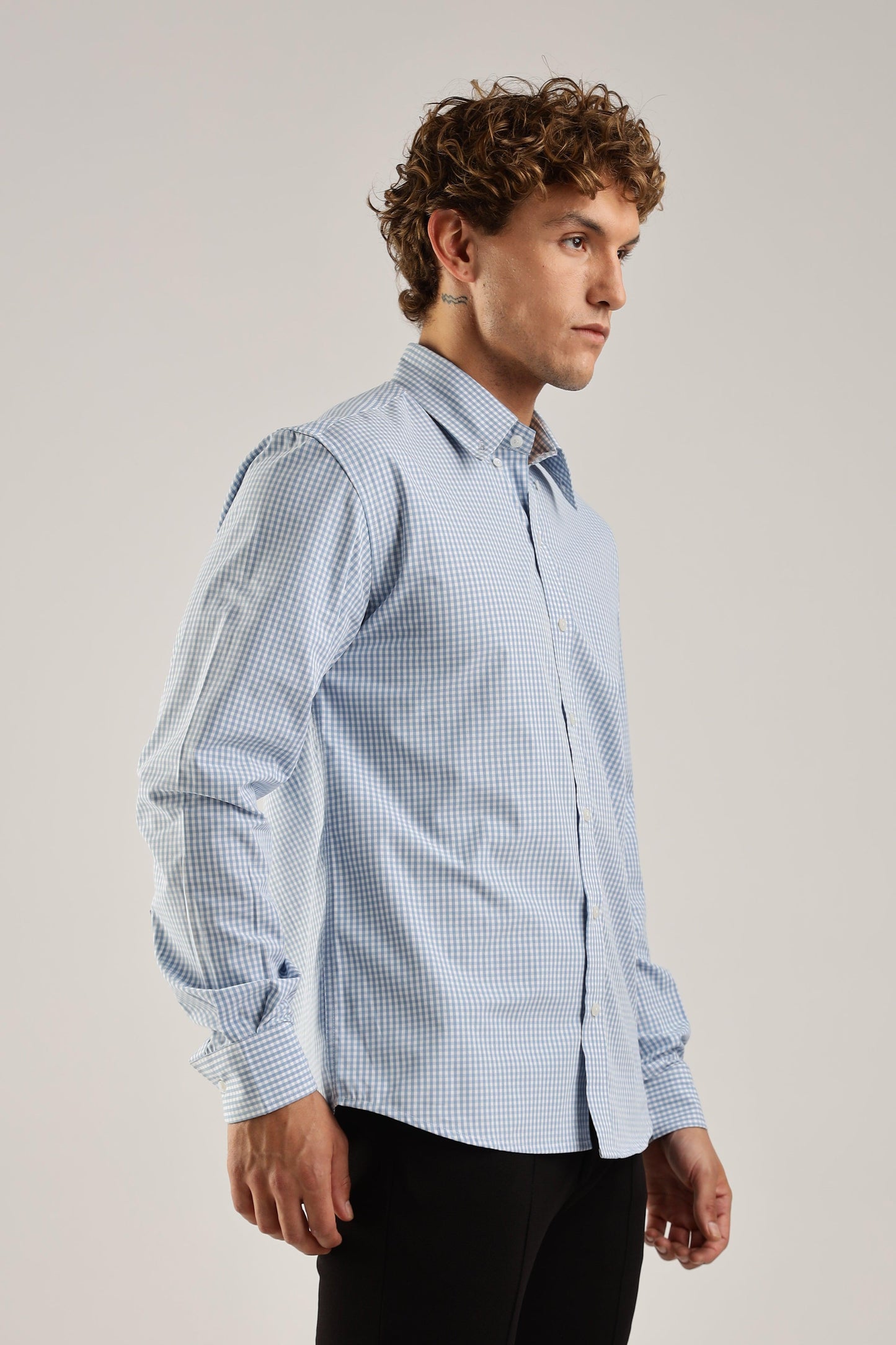 Blue Gingham Check Broadcloth Shirt - Weaverbird-Creating Your Dream Attire