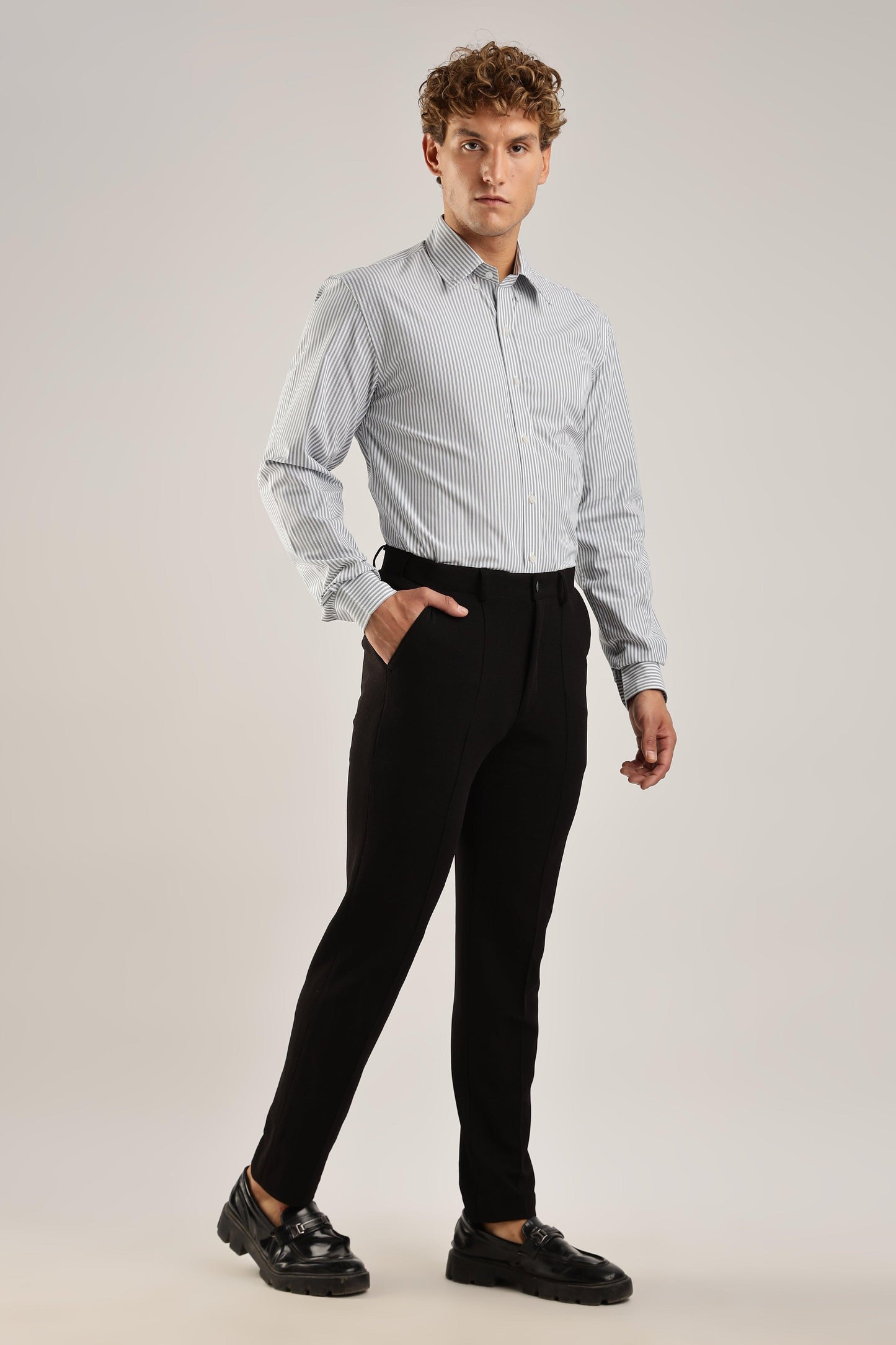 Gray Striped Broadcloth Shirt - Weaverbird-Creating Your Dream Attire