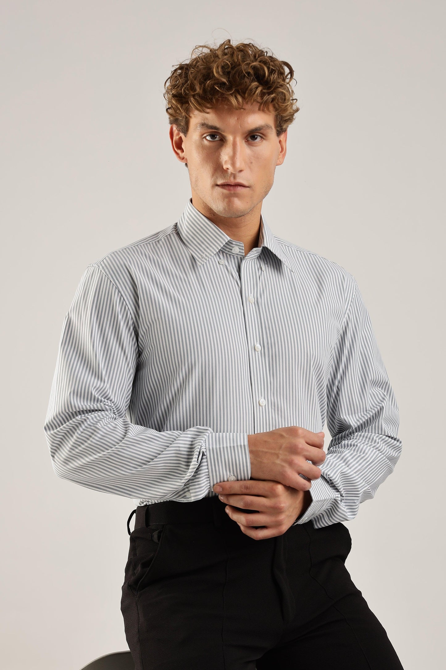 Gray Striped Broadcloth Shirt - Weaverbird-Creating Your Dream Attire