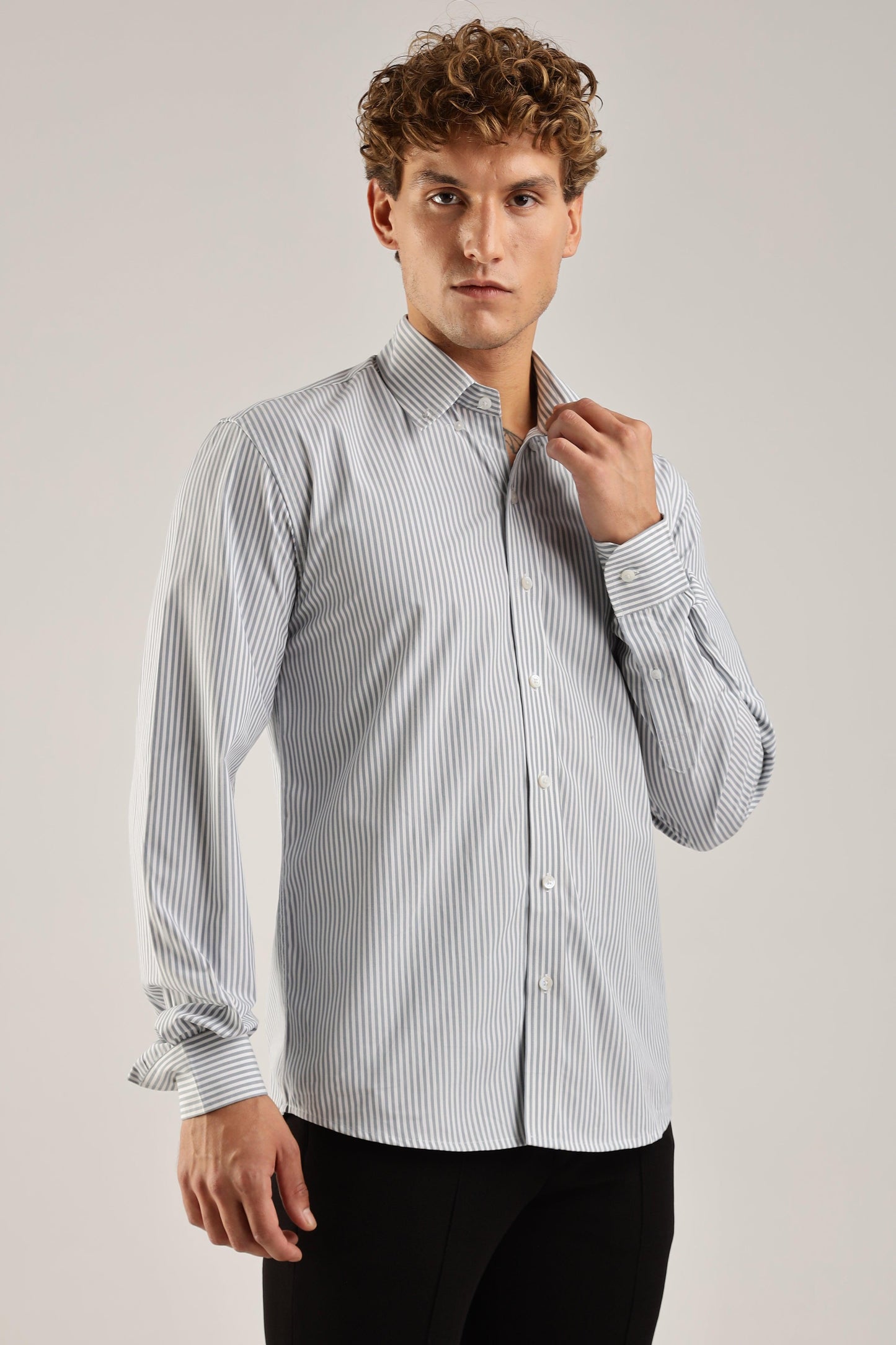 Gray Striped Broadcloth Shirt - Weaverbird-Creating Your Dream Attire