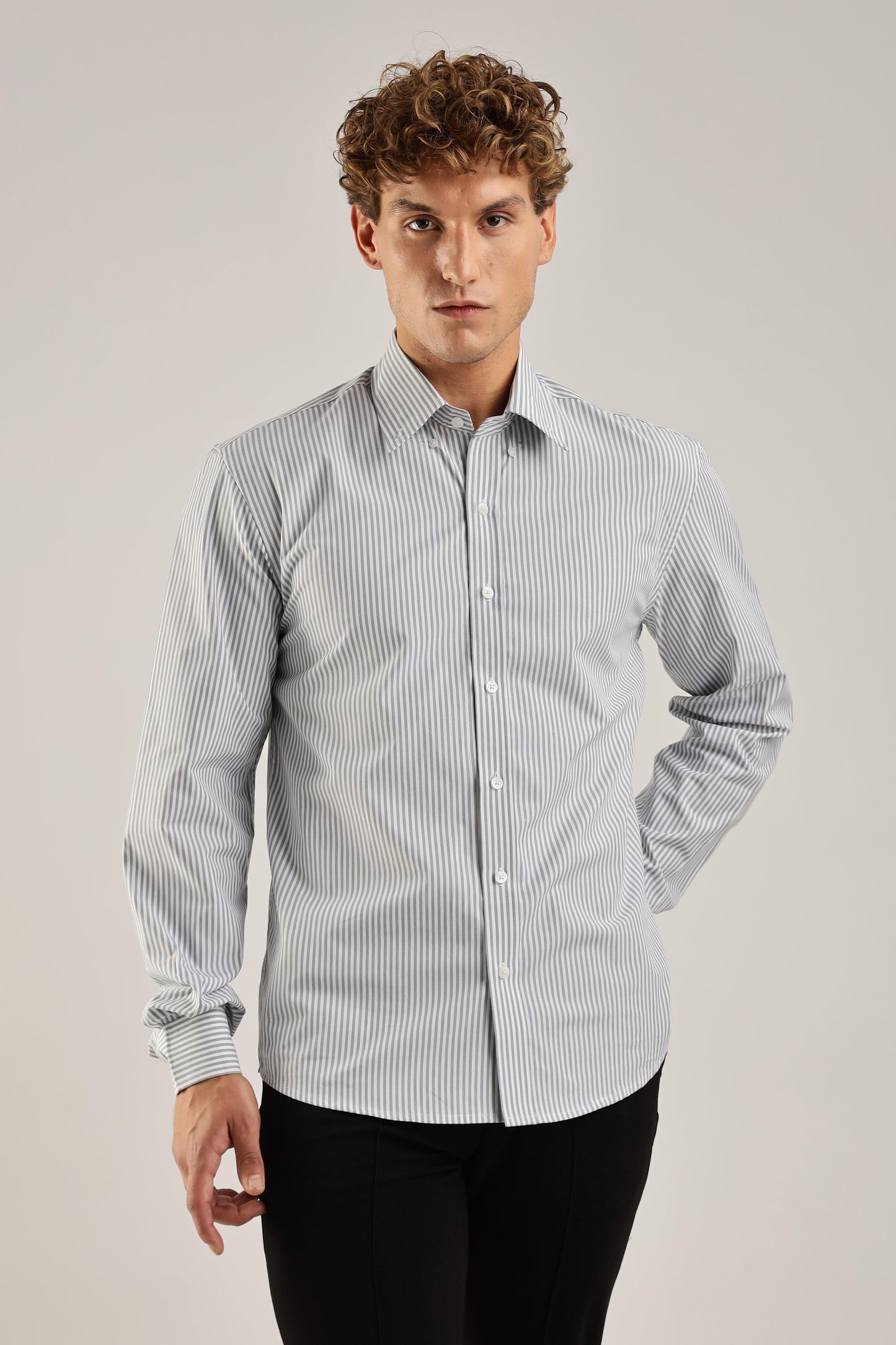 Gray Striped Broadcloth Shirt - Weaverbird-Creating Your Dream Attire