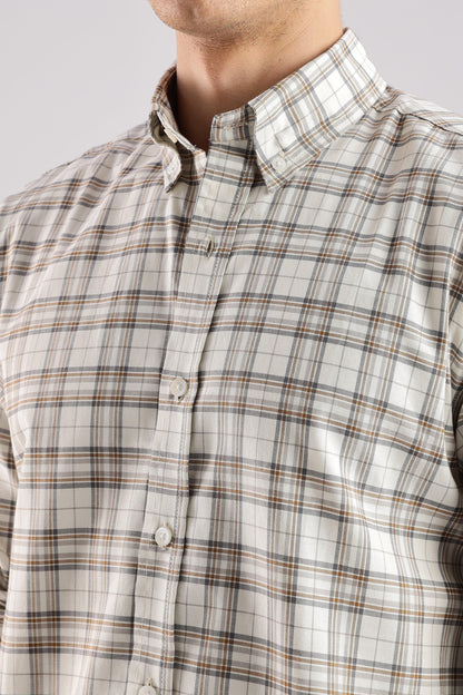 Beige Checked Oxford Shirt