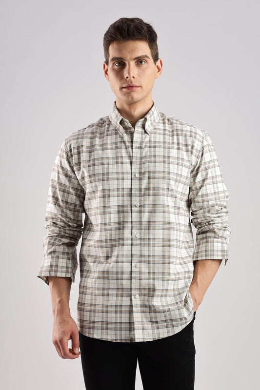 Beige Checked Oxford Shirt