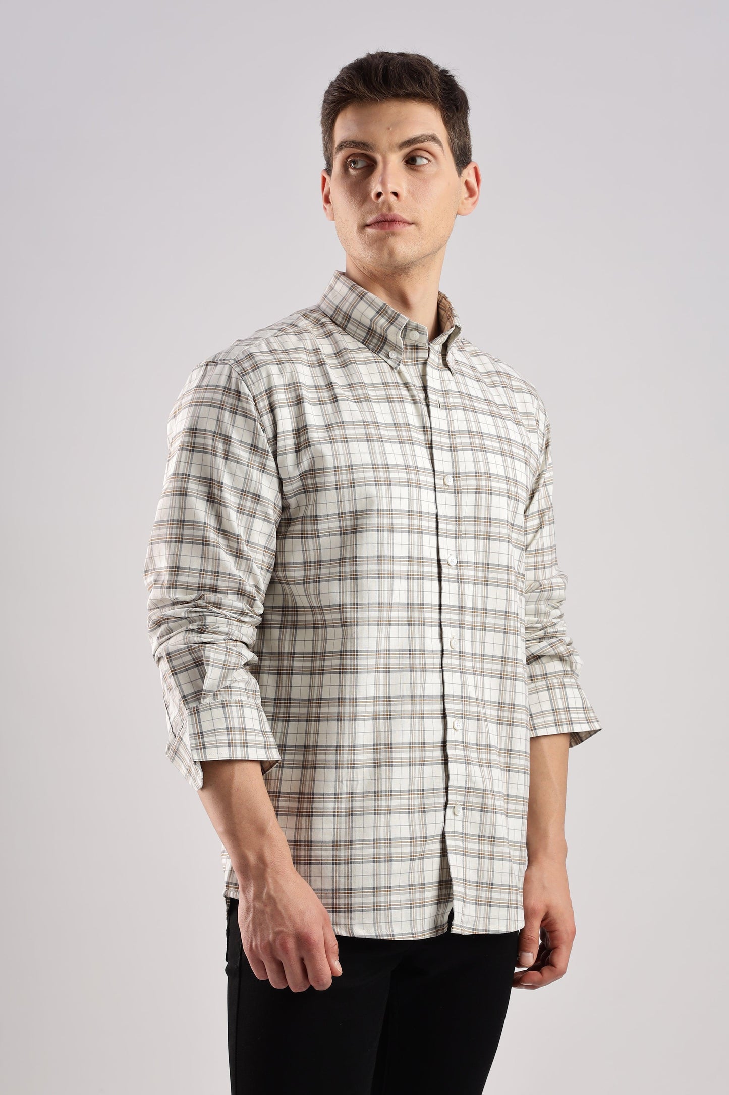 Beige Checked Oxford Shirt
