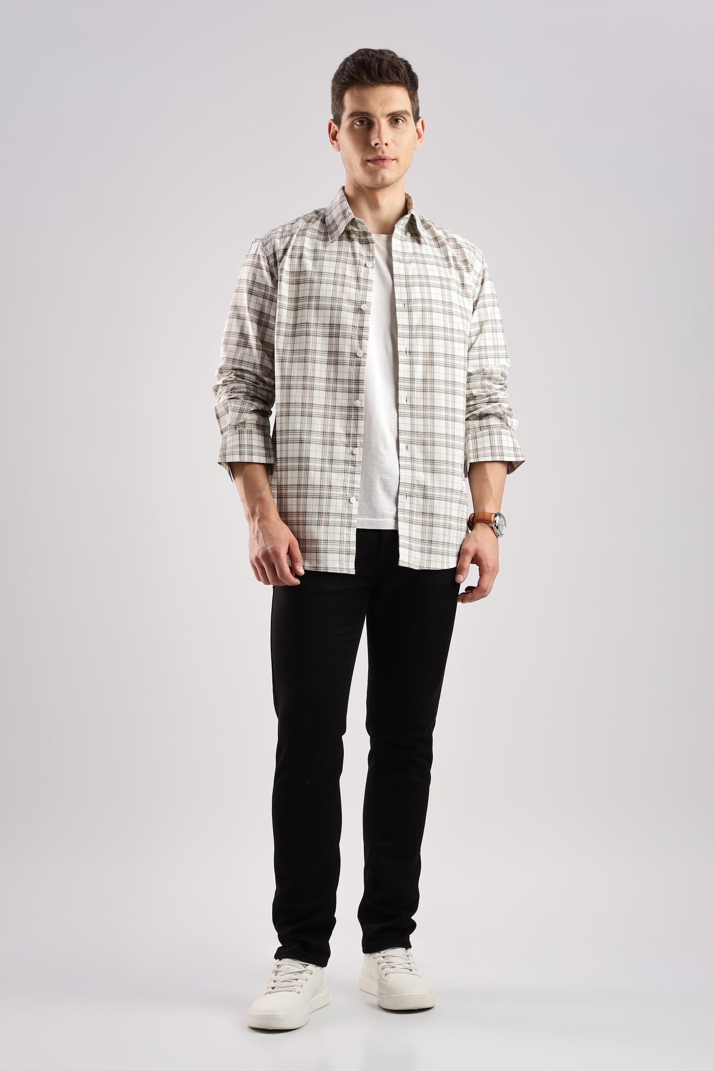 Beige Checked Oxford Shirt