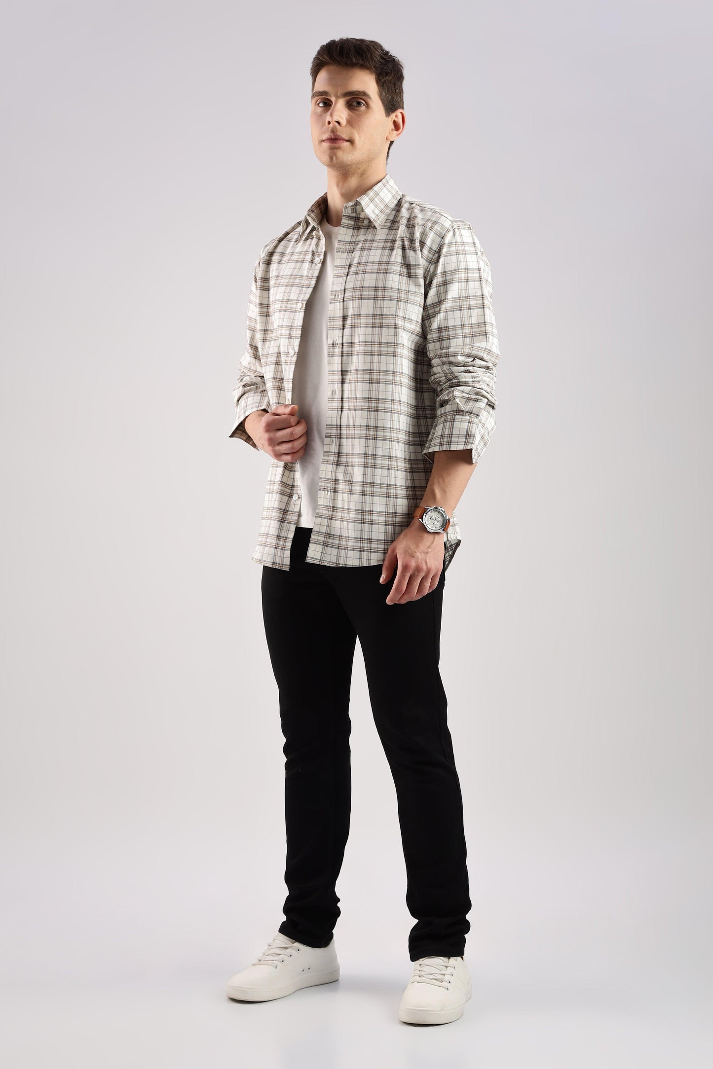 Beige Checked Oxford Shirt