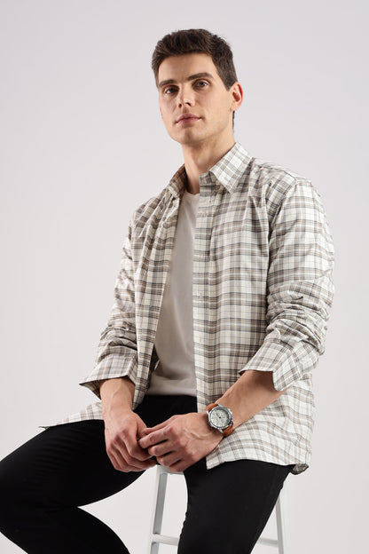 Beige Checked Oxford Shirt
