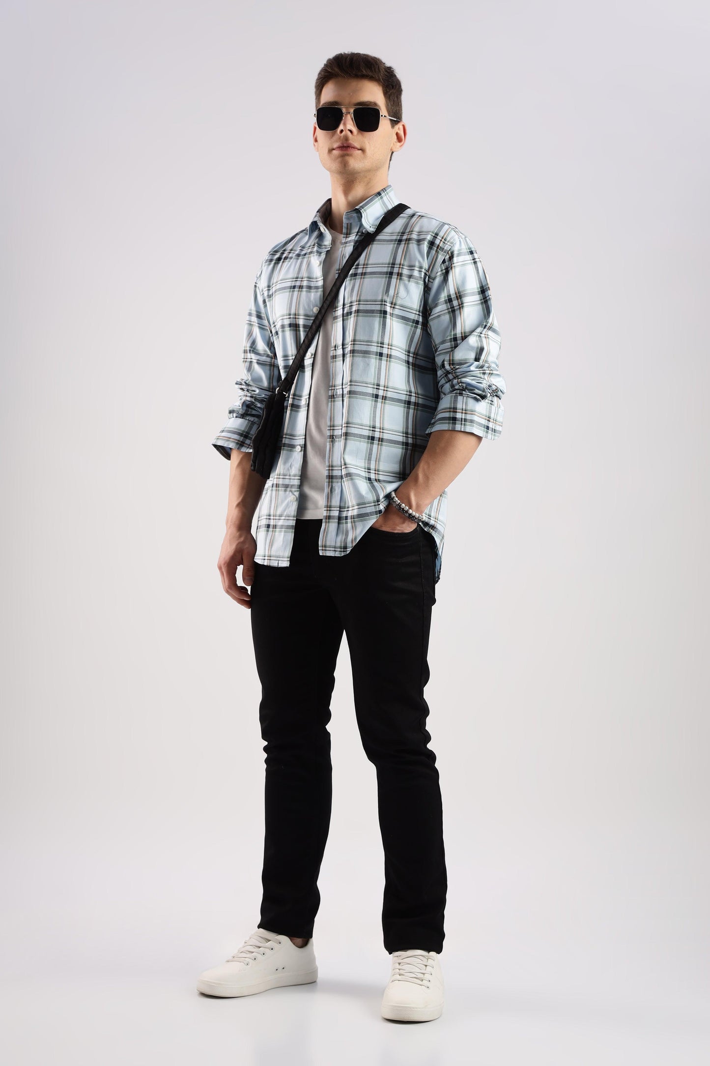 Sky Blue Checked Twill Shirt - Weaverbird-Creating Your Dream Attire
