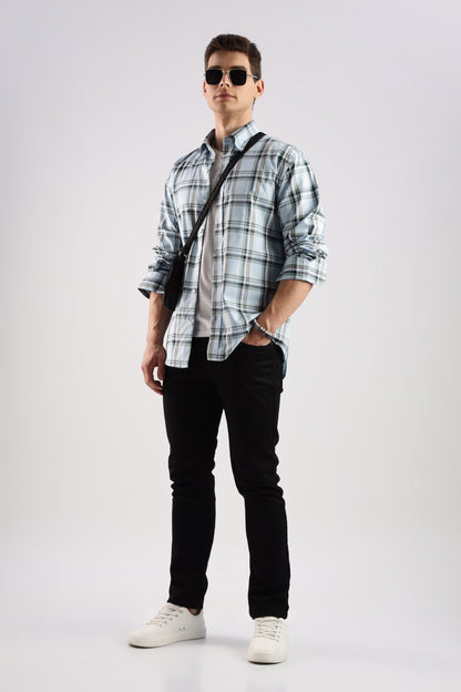 Sky Blue Checked Twill Shirt - Weaverbird-Creating Your Dream Attire