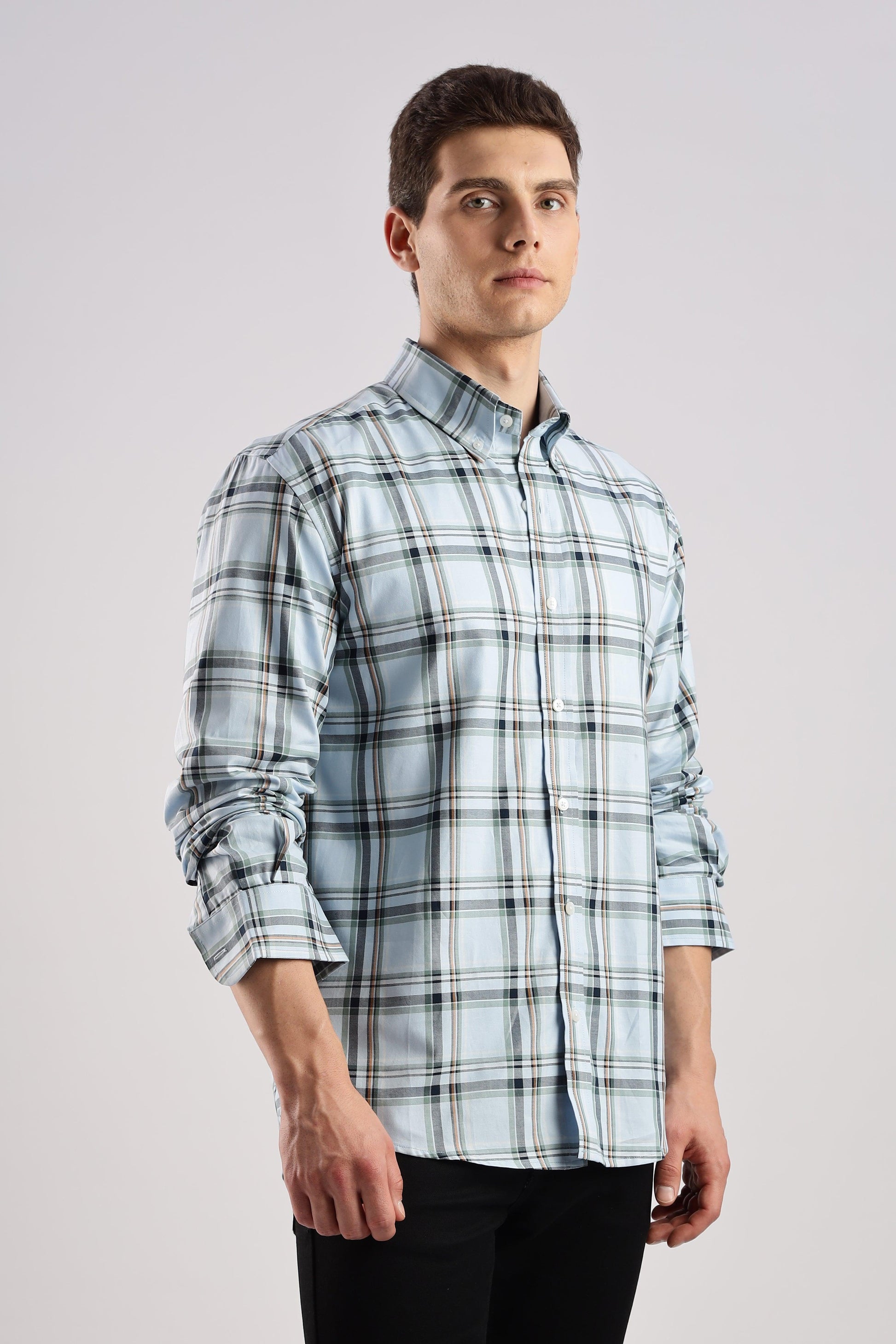 Sky Blue Checked Twill Shirt - Weaverbird-Creating Your Dream Attire