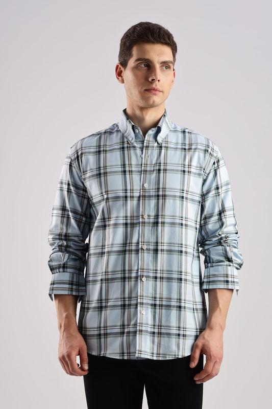 Sky Blue Checked Twill Shirt - Weaverbird-Creating Your Dream Attire