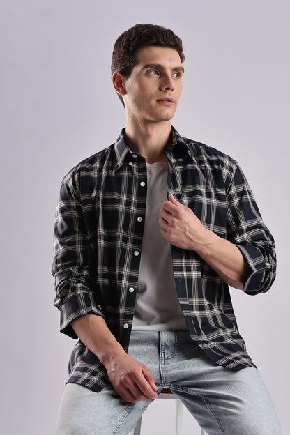 Navy Checked Twill Shirt - Weaverbird-Creating Your Dream Attire