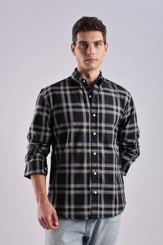 Navy Checked Twill Shirt - Weaverbird-Creating Your Dream Attire