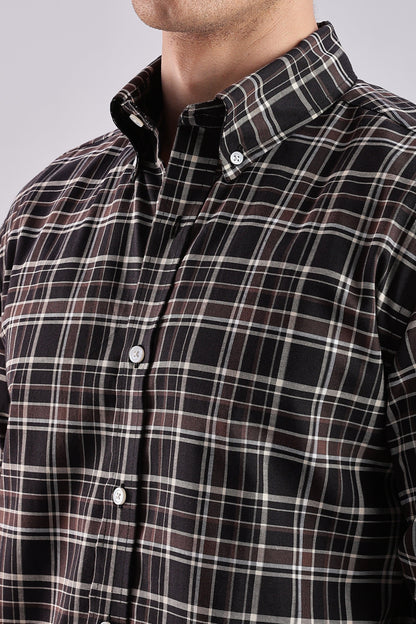 Dark Brown Checked Oxford Shirt - Weaverbird-Creating Your Dream Attire