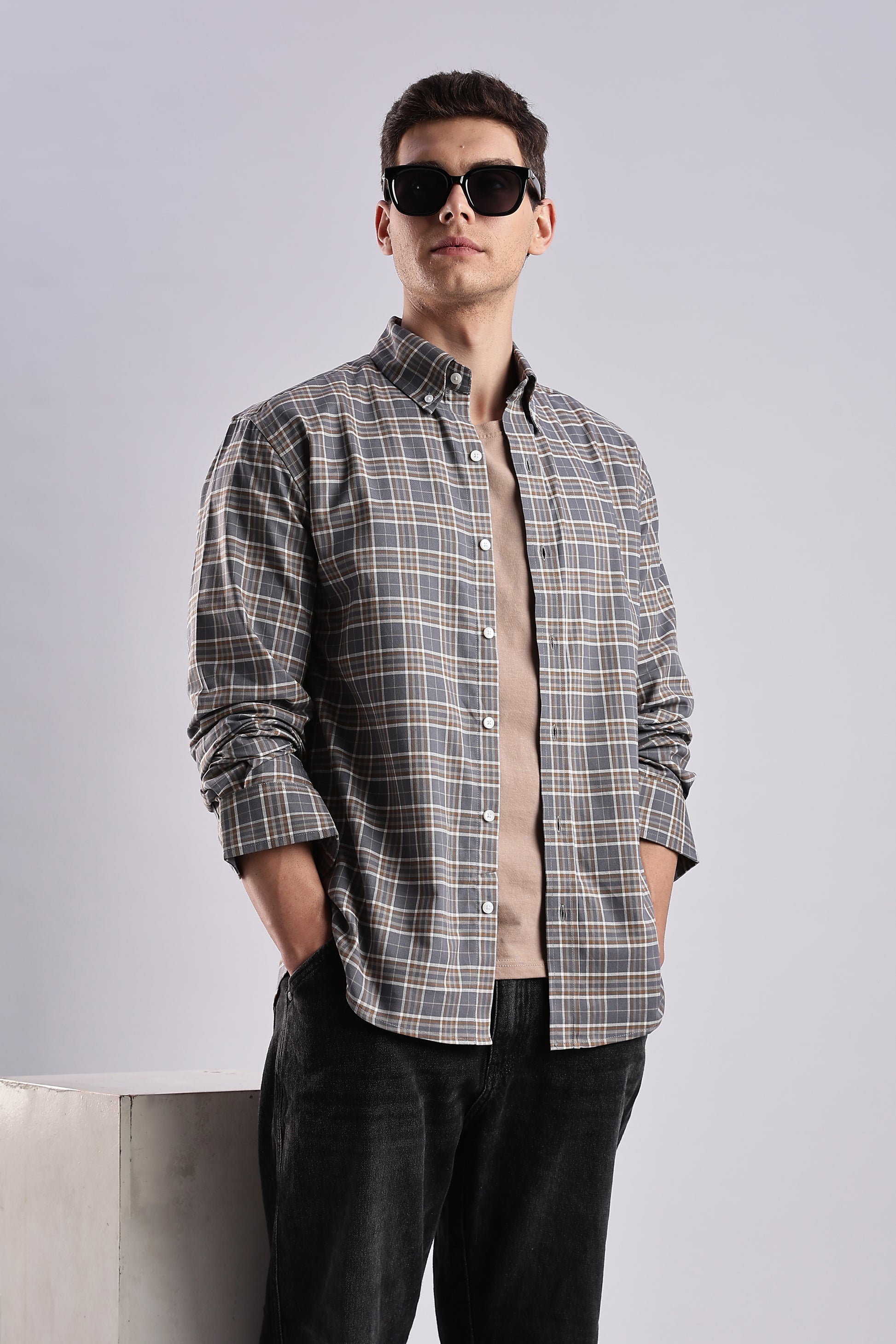 Gray Checked Oxford Shirt - Weaverbird-Creating Your Dream Attire