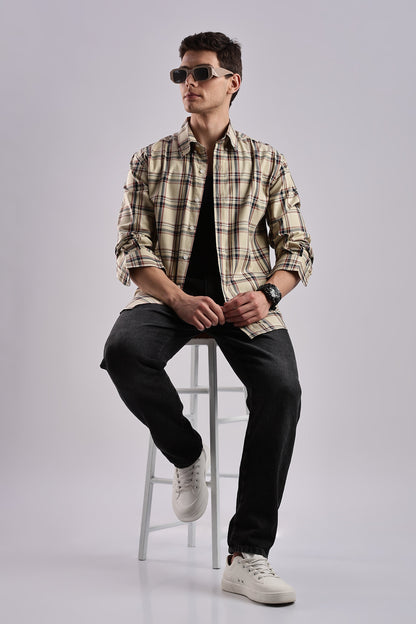 Beige Checked Twill Shirt