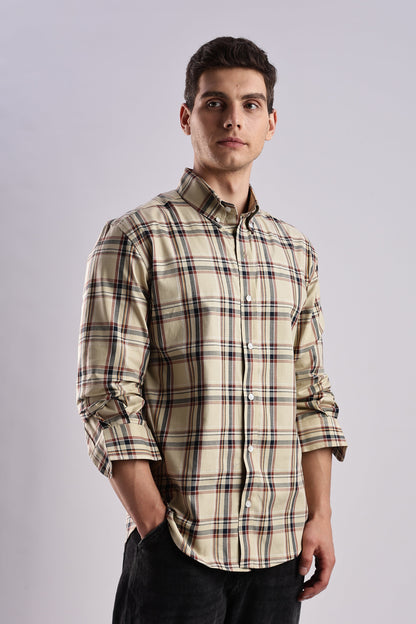 Beige Checked Twill Shirt