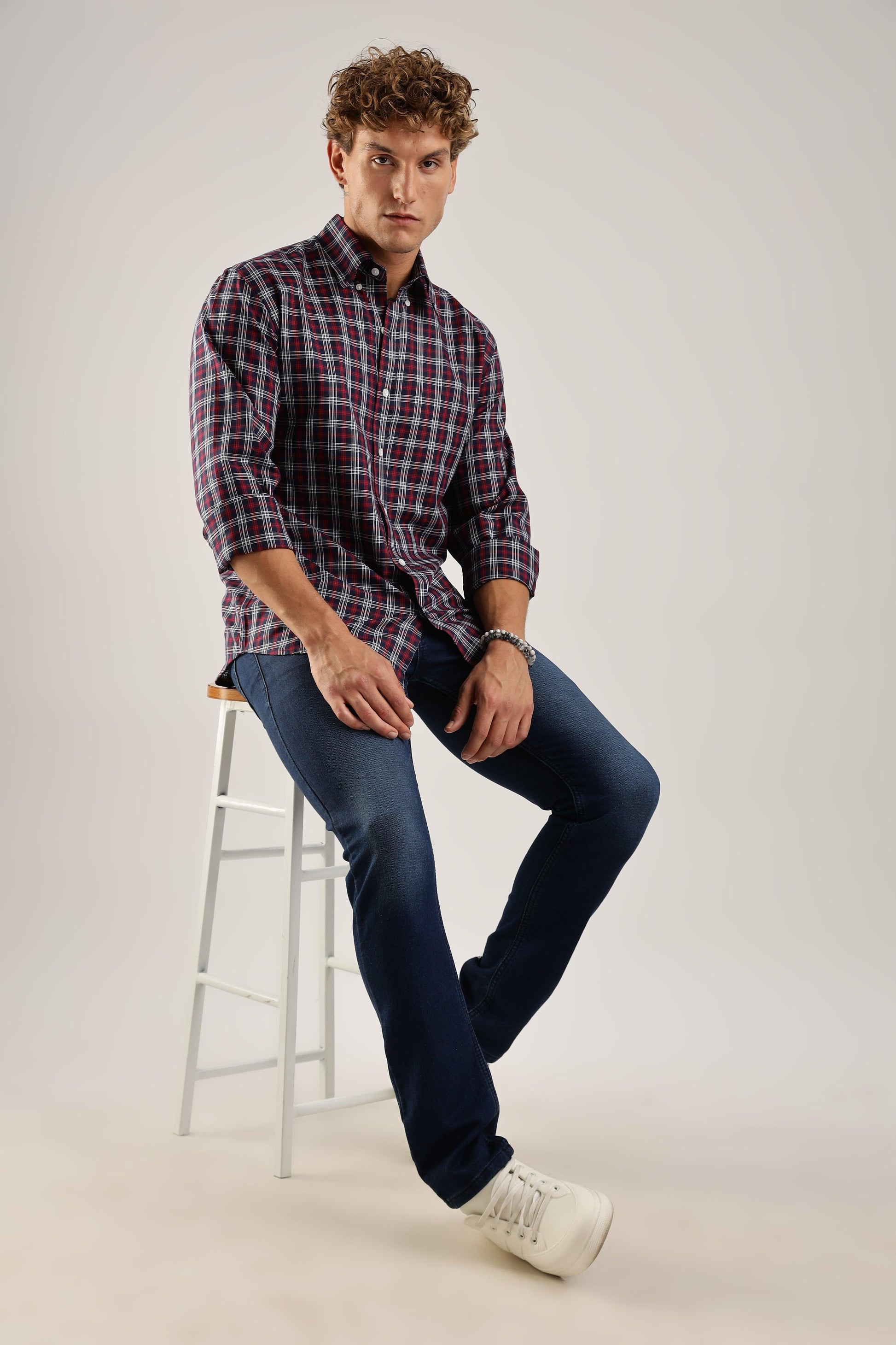 Multicolour Navy Checked Twill Shirt - Weaverbird-Creating Your Dream Attire