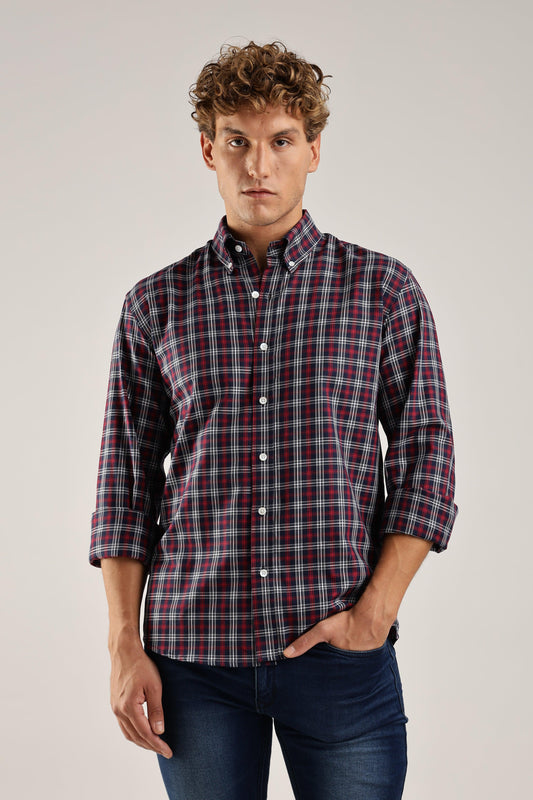Multicolour Navy Checked Twill Shirt - Weaverbird-Creating Your Dream Attire