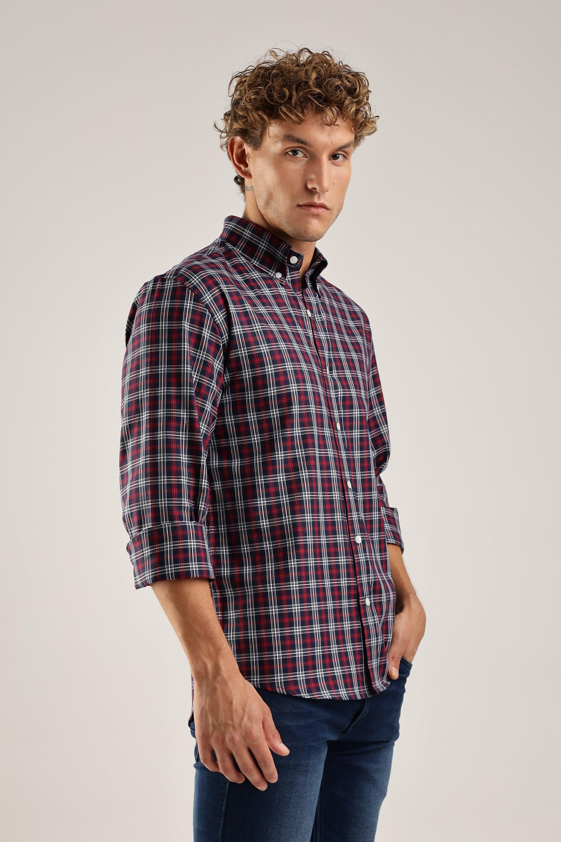 Multicolour Navy Checked Twill Shirt - Weaverbird-Creating Your Dream Attire