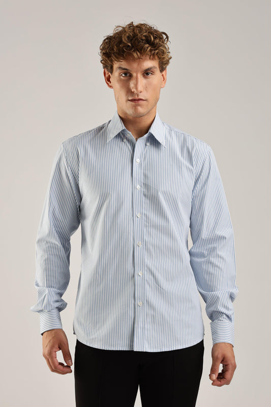 Blue Striped Broadcloth Shirt - Weaverbird-Creating Your Dream Attire